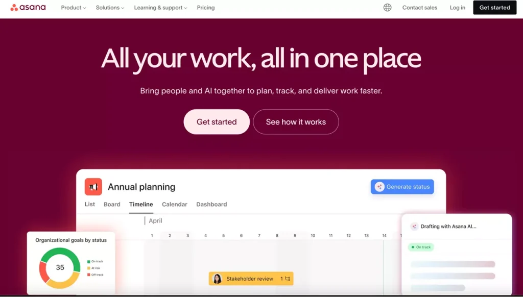homepage of Asana web app for teams homepage of Asana, a great web app idea