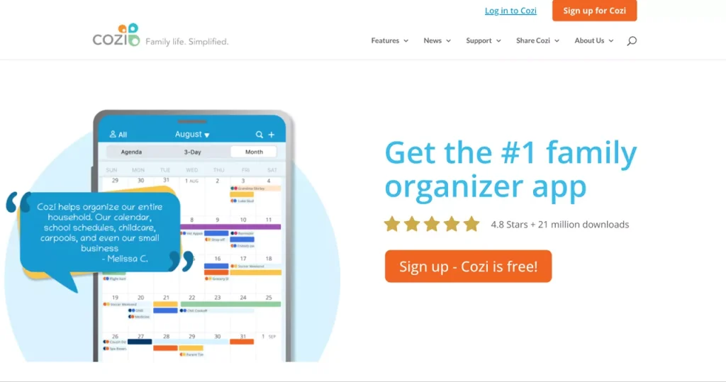 homepage of Cozi web app homepage of Cozi, a great web application idea