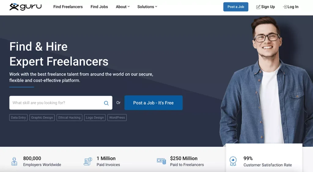 homepage of Guru web app for freelancers homepage of Guru, a great web app idea to attract users