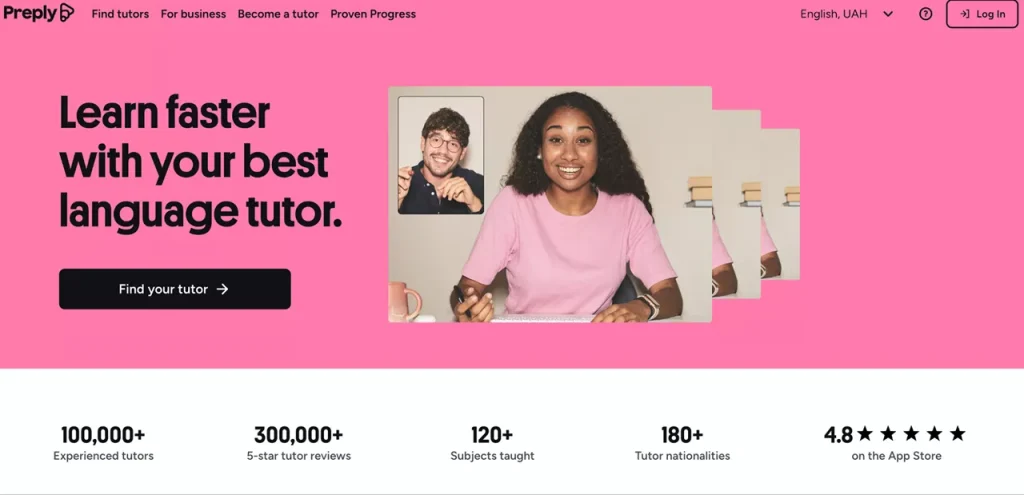 homepage of Preply - one of the top web app projects homepage of Preply - one of the top web applications