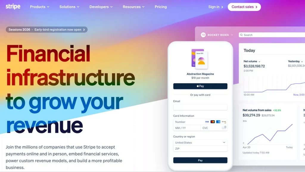 homepage of Stripe, one of the top web app projects homepage of Stripe, one of the top web apps for 2026