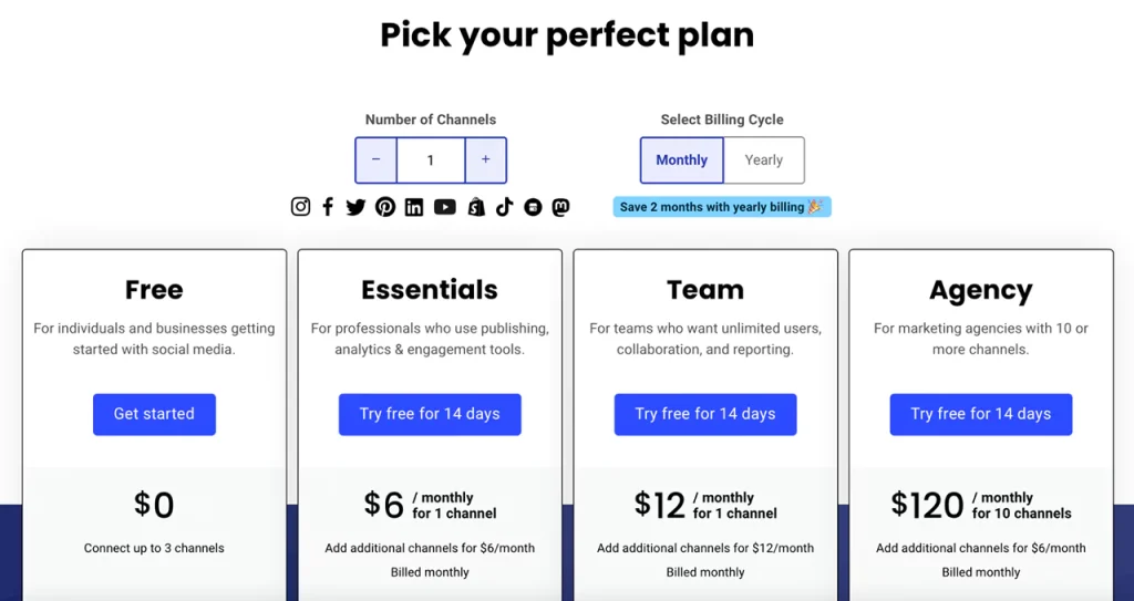 Buffer example of SaaS pricing model