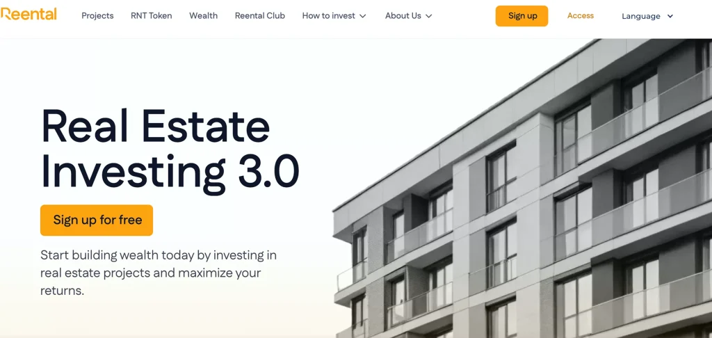 The home page of Reental, a leading real estate startup The web page of Reental, a prominent real estate startup