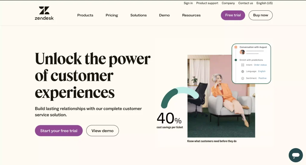 Zendesk main page