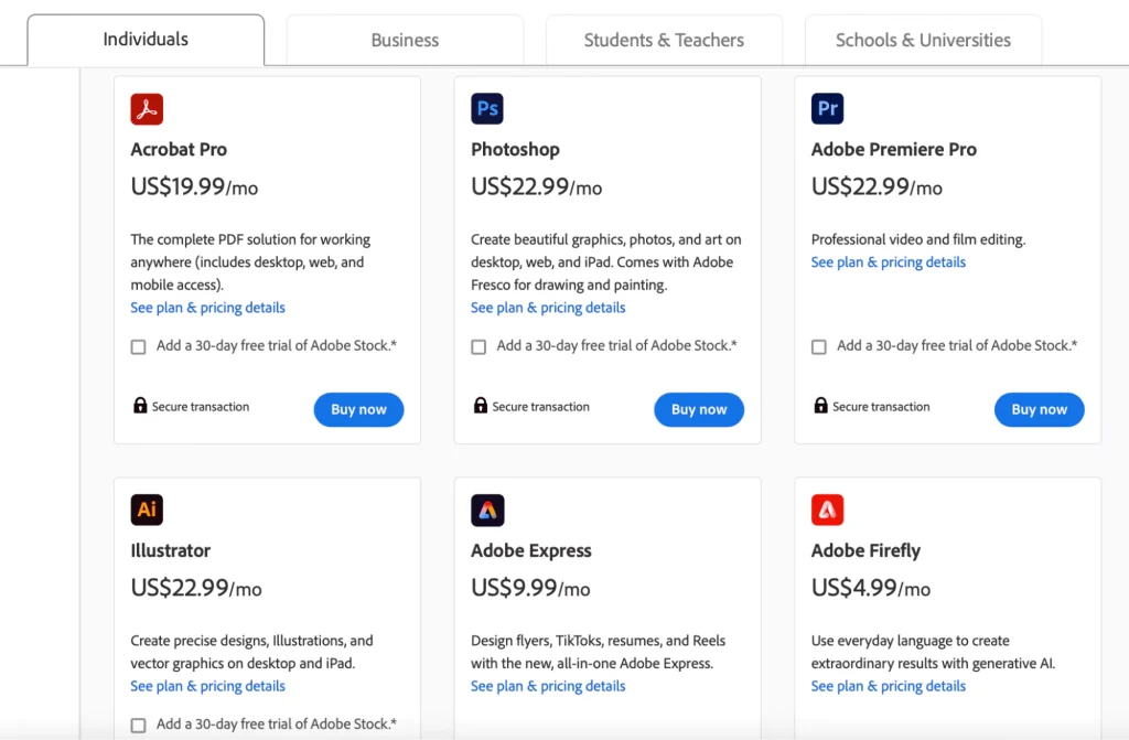 Adobe Creative Cloud pricing model template