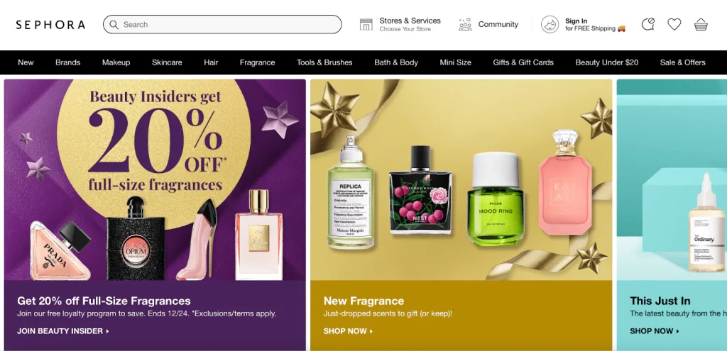 Sephora home page