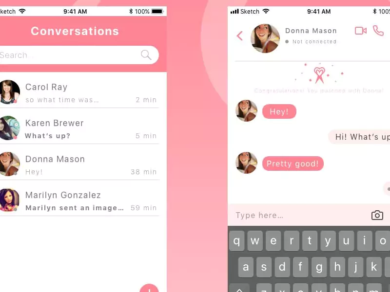 Example of dating app messaging system