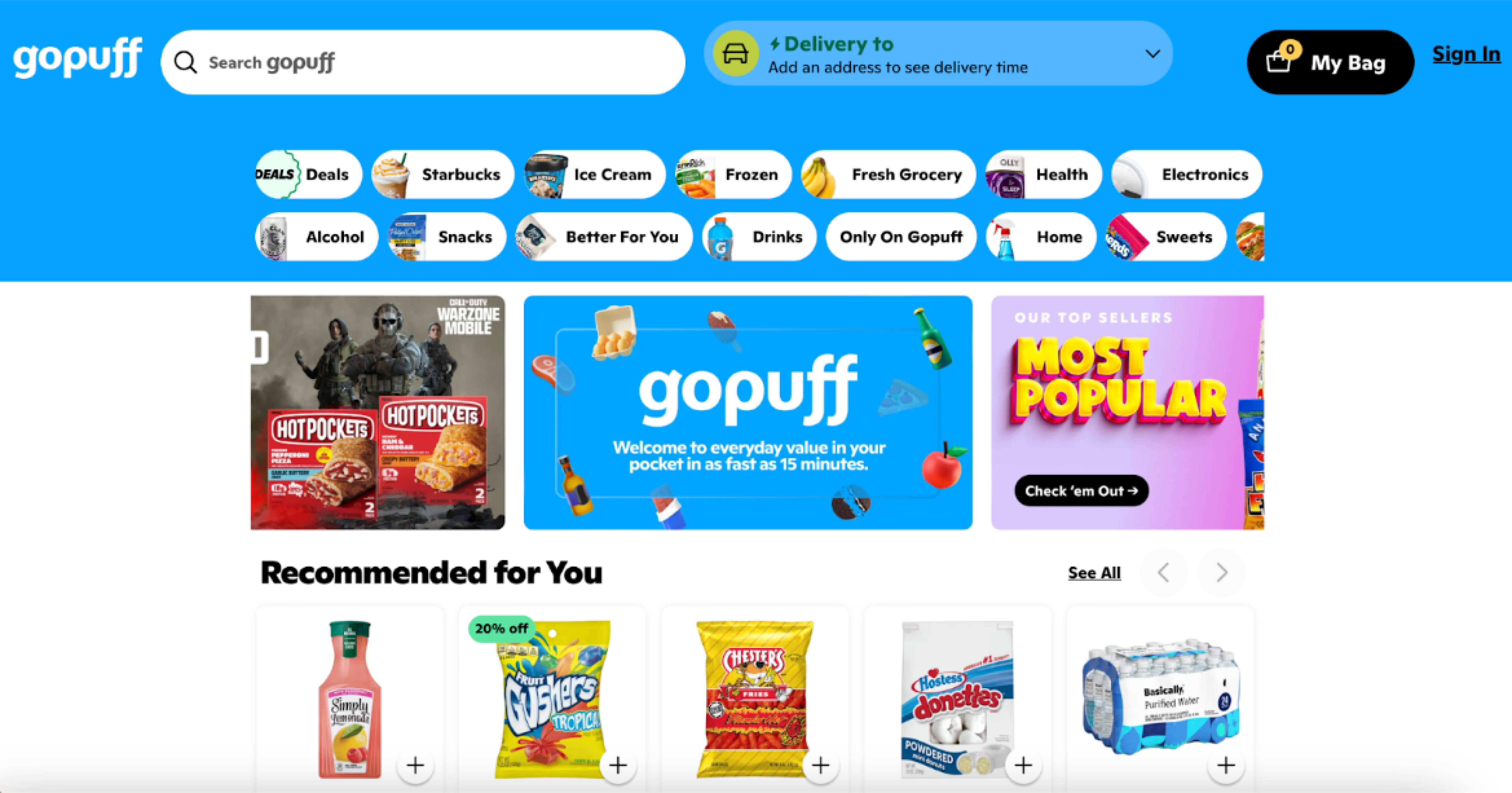 Gopuff main page