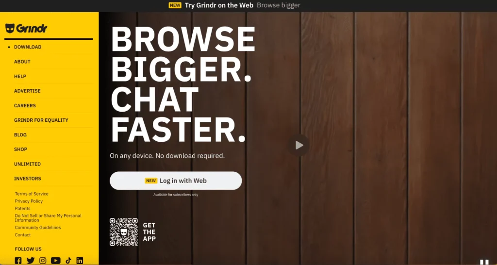 Grindr home page