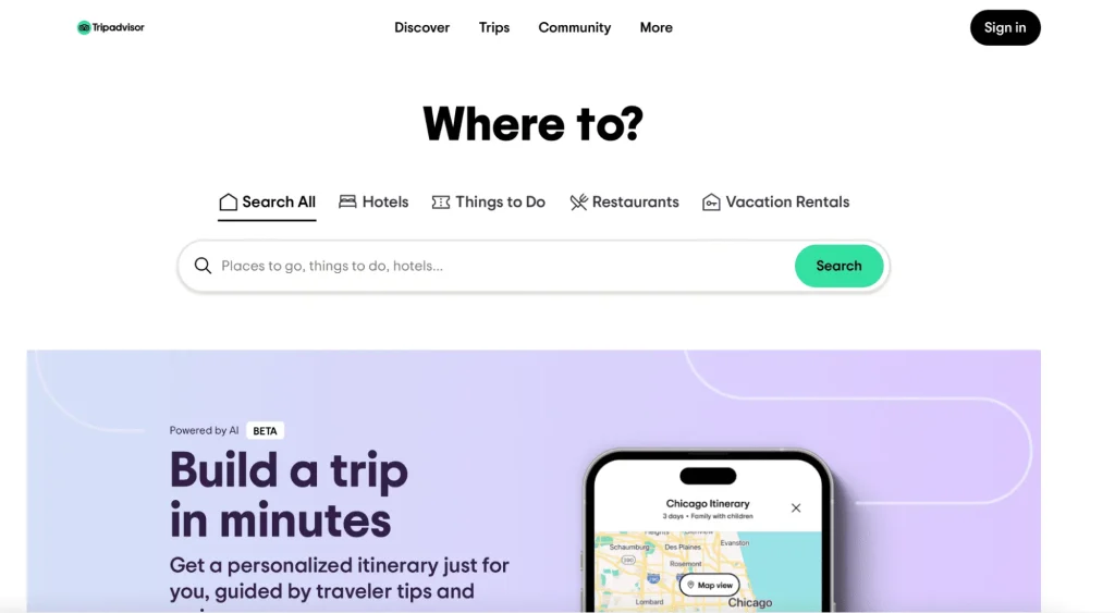 AI-driven online booking platform example: TripAdvisor