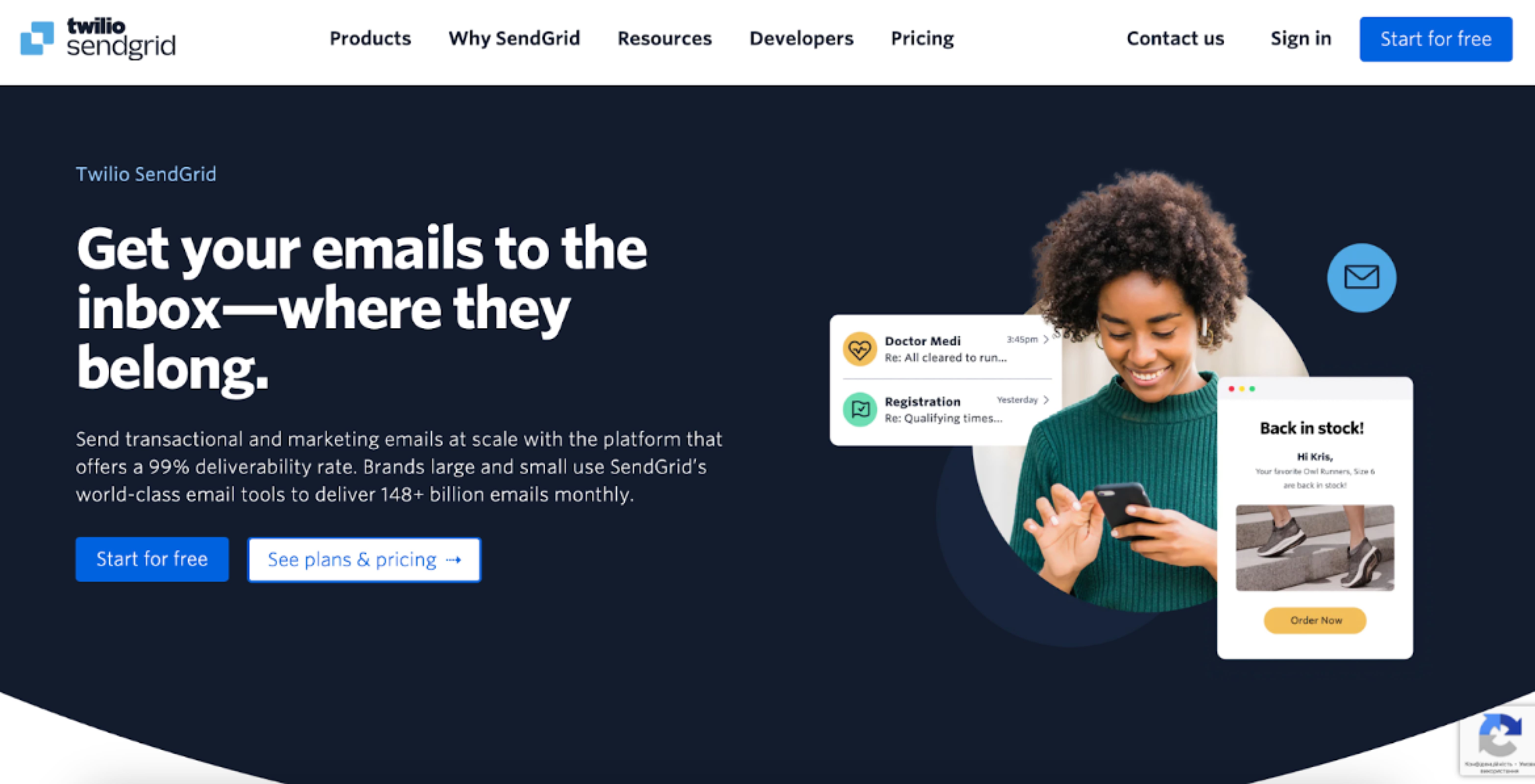 SendGrid main page