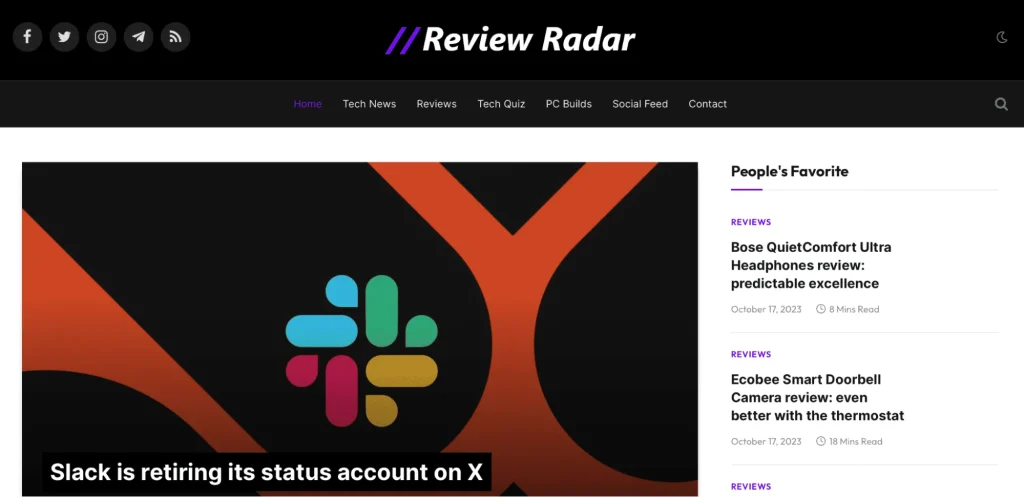 Review platform example: Review Radar