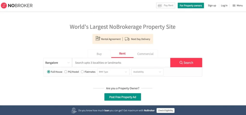 NoBroker home page