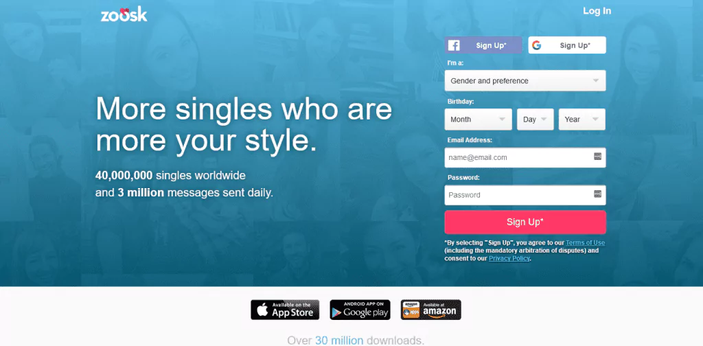 Example of dating app: Zoosk