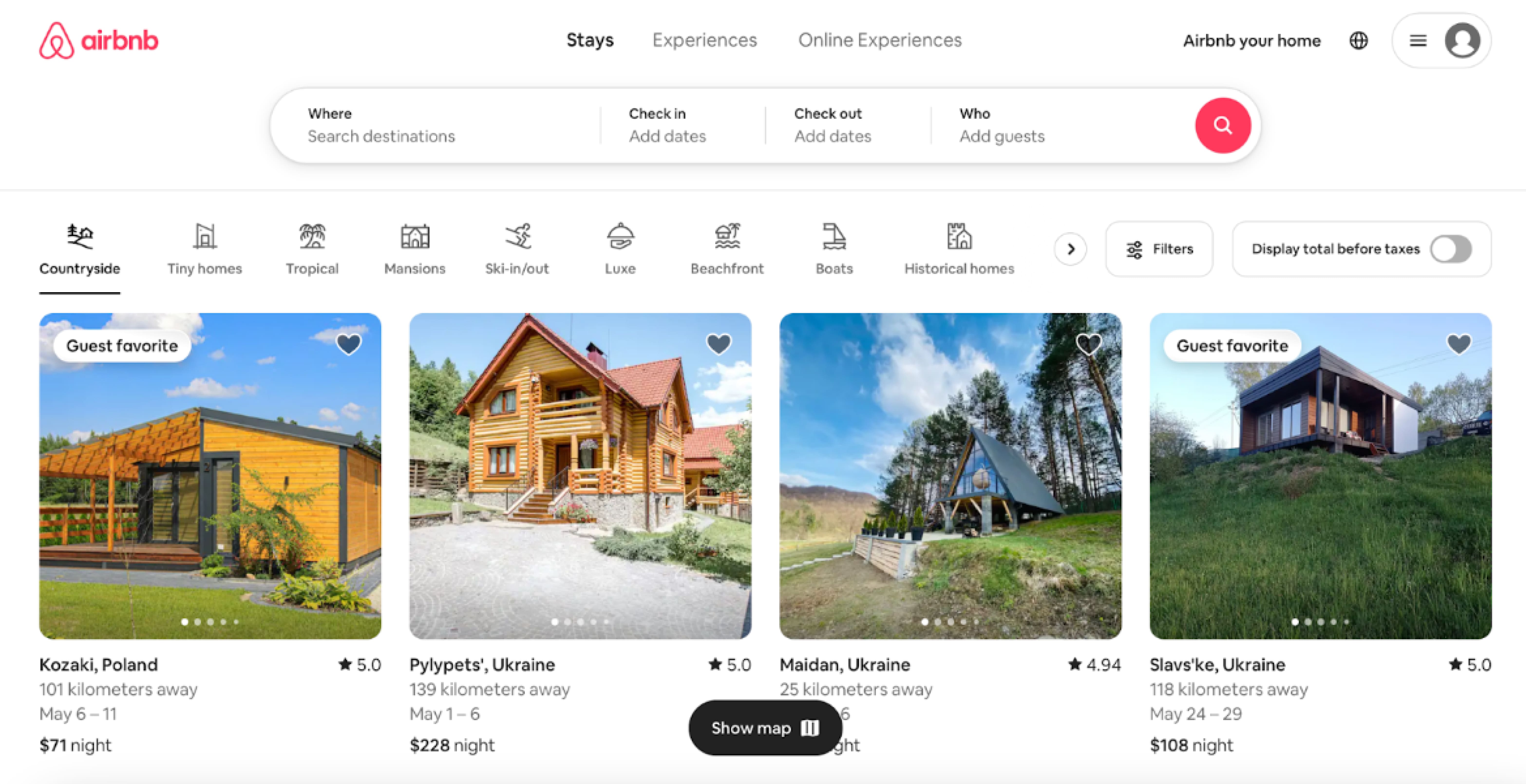 Airbnb home page