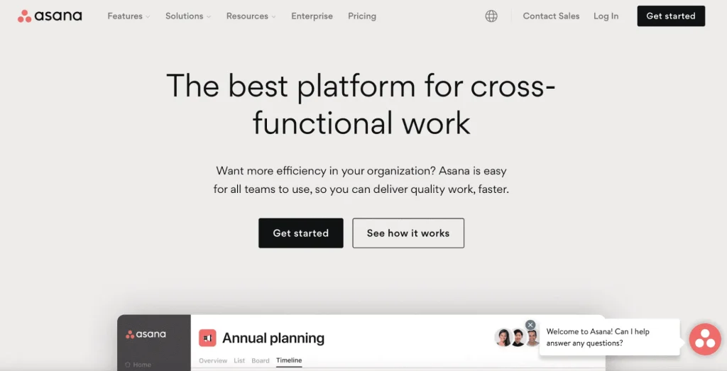 Workflow management platform example: Asana