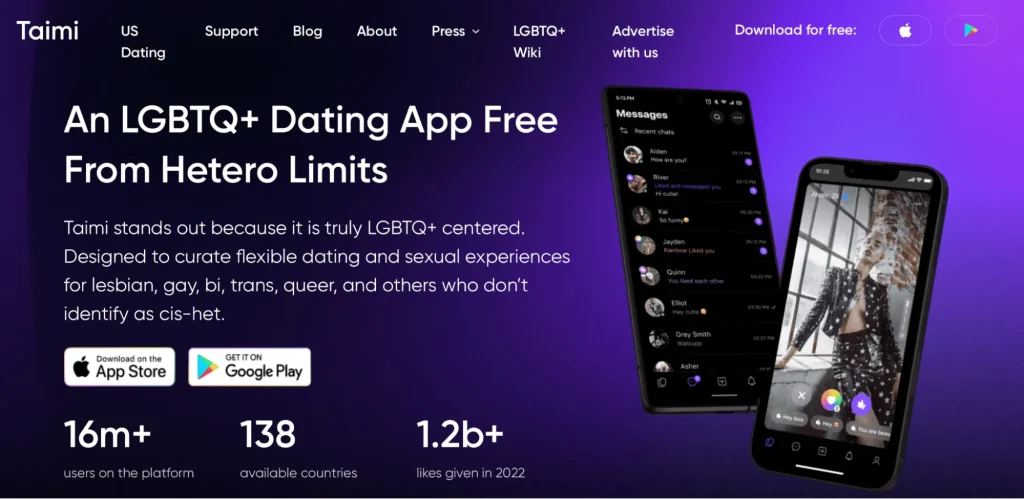 Online LGBTQ+ dating web app example: Taimi