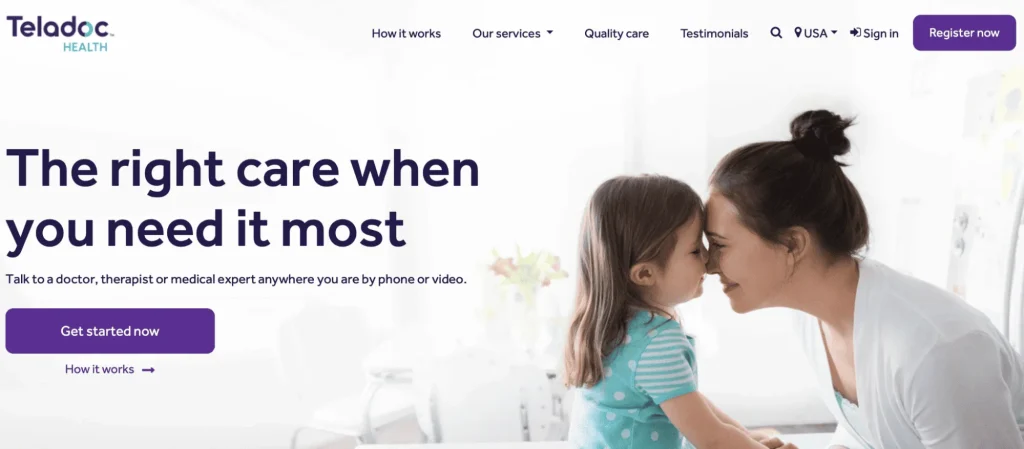 Telemedicine platform example: Teladoc