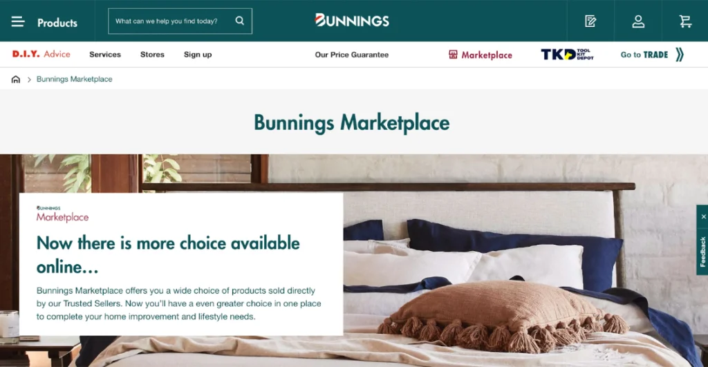 Bunnings Marketplace home page