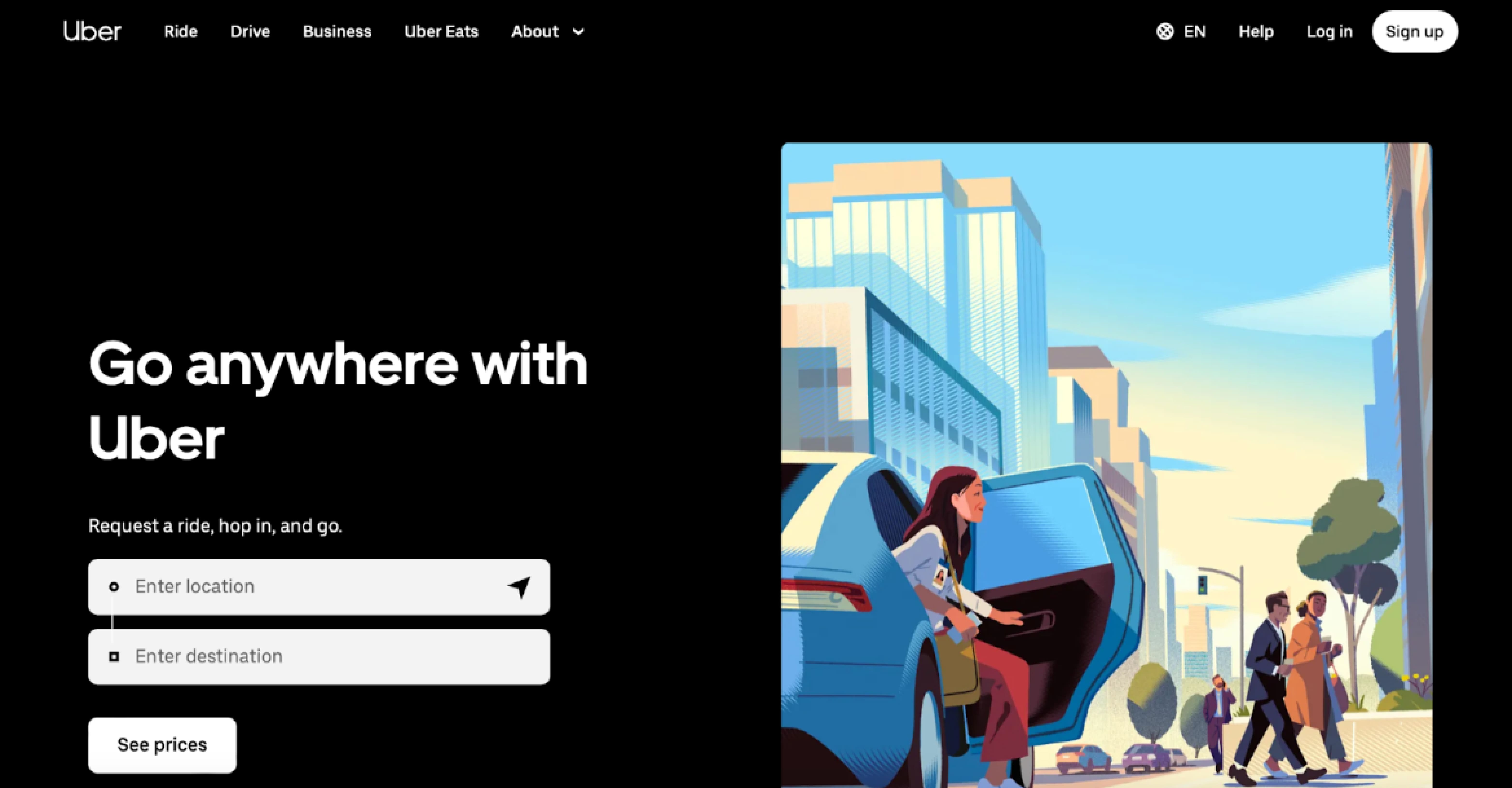 Uber home page