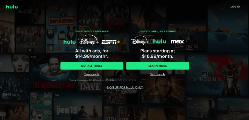 Hulu main page