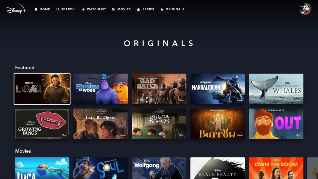 Disney+ main page