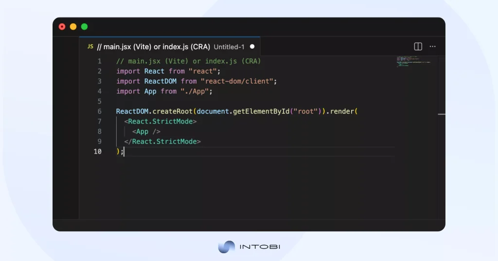 Hello World code Vue vs React: Hello World code